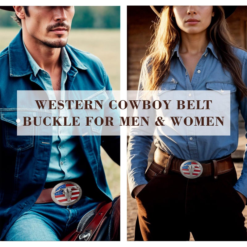 YOQUCOL QUKE American Western Cowboy USA Flag Rodeo Long Horn Bull Belt Buckle - Image 4